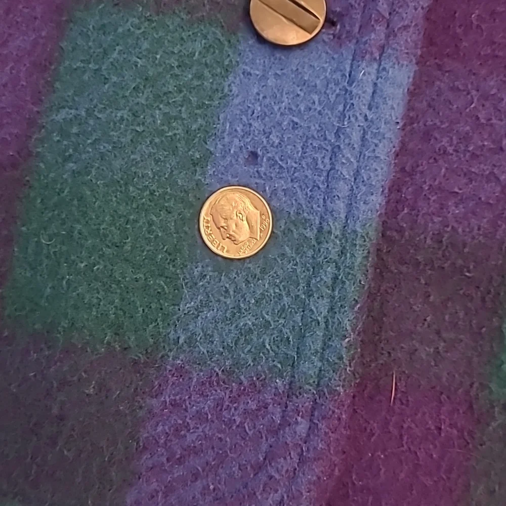 EUC VTG Aqua Sheen 100% Dacron Dupont Polyester Blue Purple and Green Plaid - Picture 9 of 11